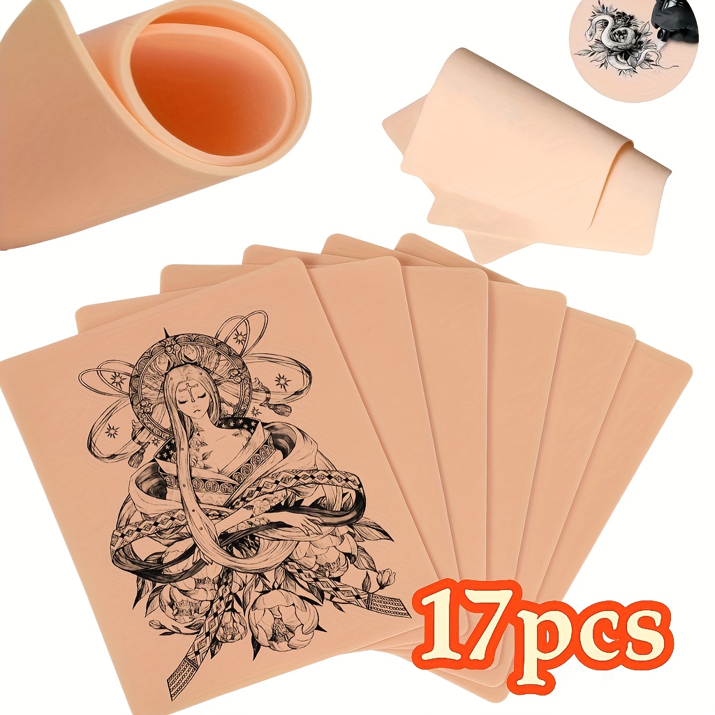 TEMU 17/11pcs Peau d'entraînement pour tatouage double face - Feuilles de peau artificielle de 3 mm d'épaisseur (6×8 pouces), pour les débutants en