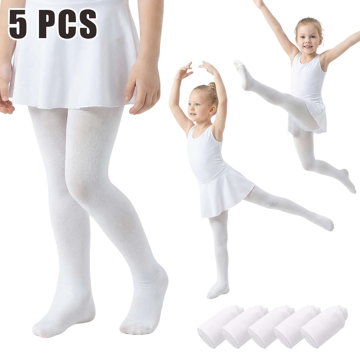 TEMU 5pcs Girls Tights Children's Stretchy Dance Leggings - No-heel Design For Movement