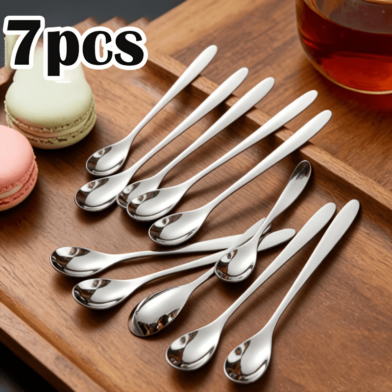 TEMU 7pcs Stainless Steel Dessert Spoon Set Home Small Spoon Cake Pudding Special Spoon