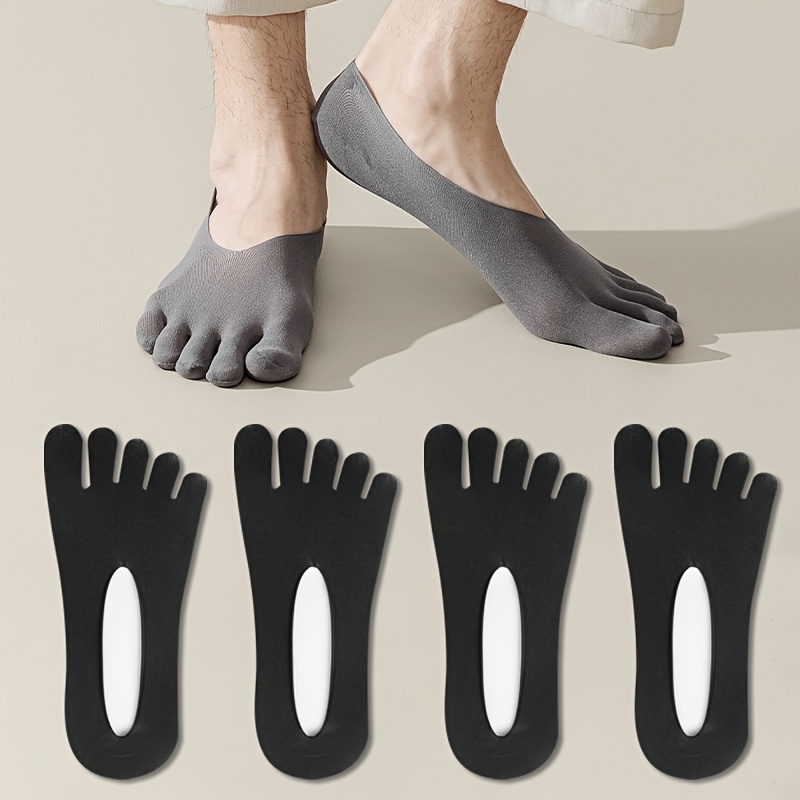 TEMU 4 Pairs Men's Spring Summer Solid Comfortable Non-slip Sweat-absorbing Breathable Skin-friendly Five-toe Socks - Suitable For Outdoor Sports, ,