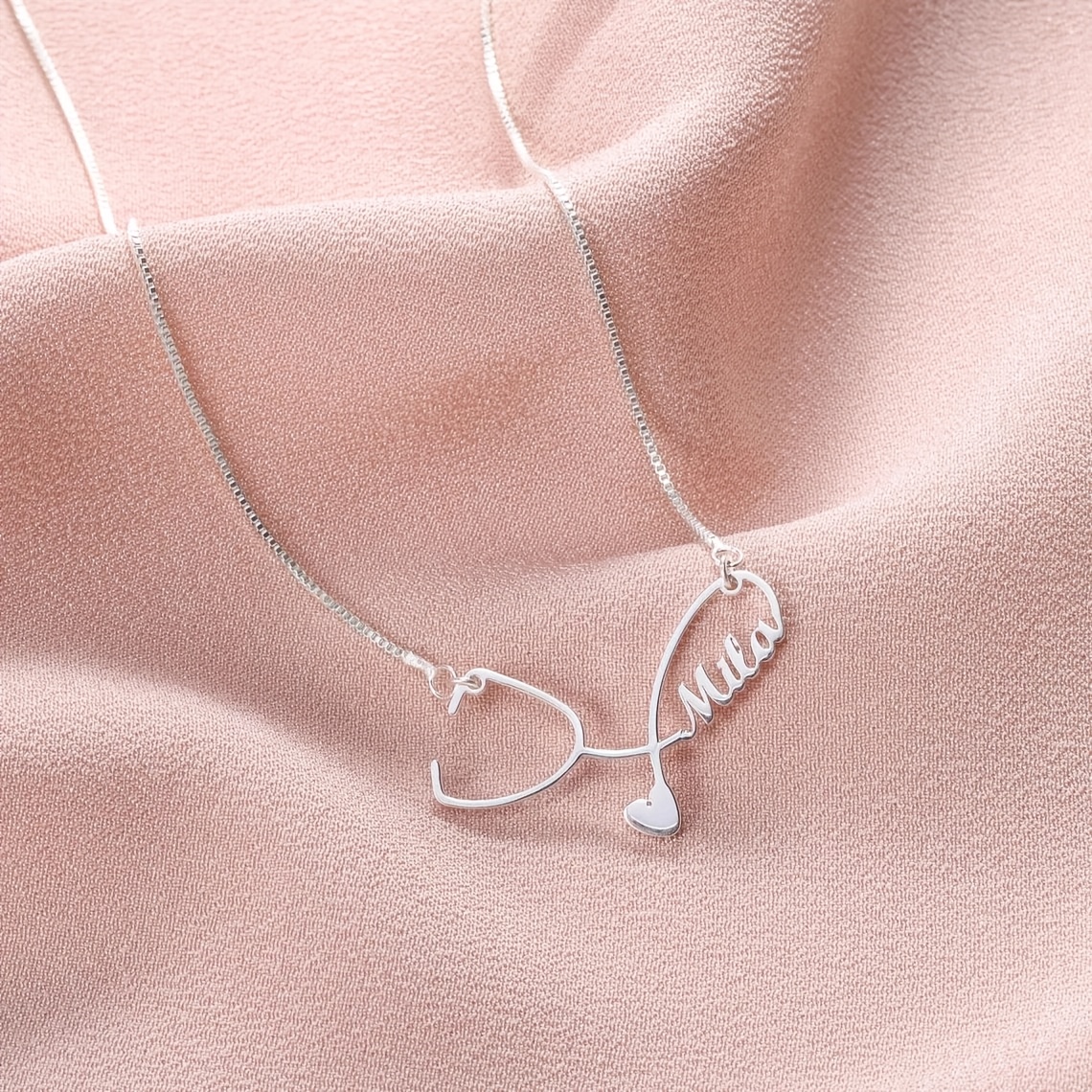 TEMU Custom Stainless Steel Stethoscope Necklace With Personalized Name Engraving - Elegant Minimalist Jewelry Gift For Nurses, Doctors, Day, Casual