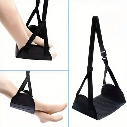 1pc black airplane footrest portable adjustable strap for travel lightweight desk hammock leg rest for airplanes offices outdoors and cars