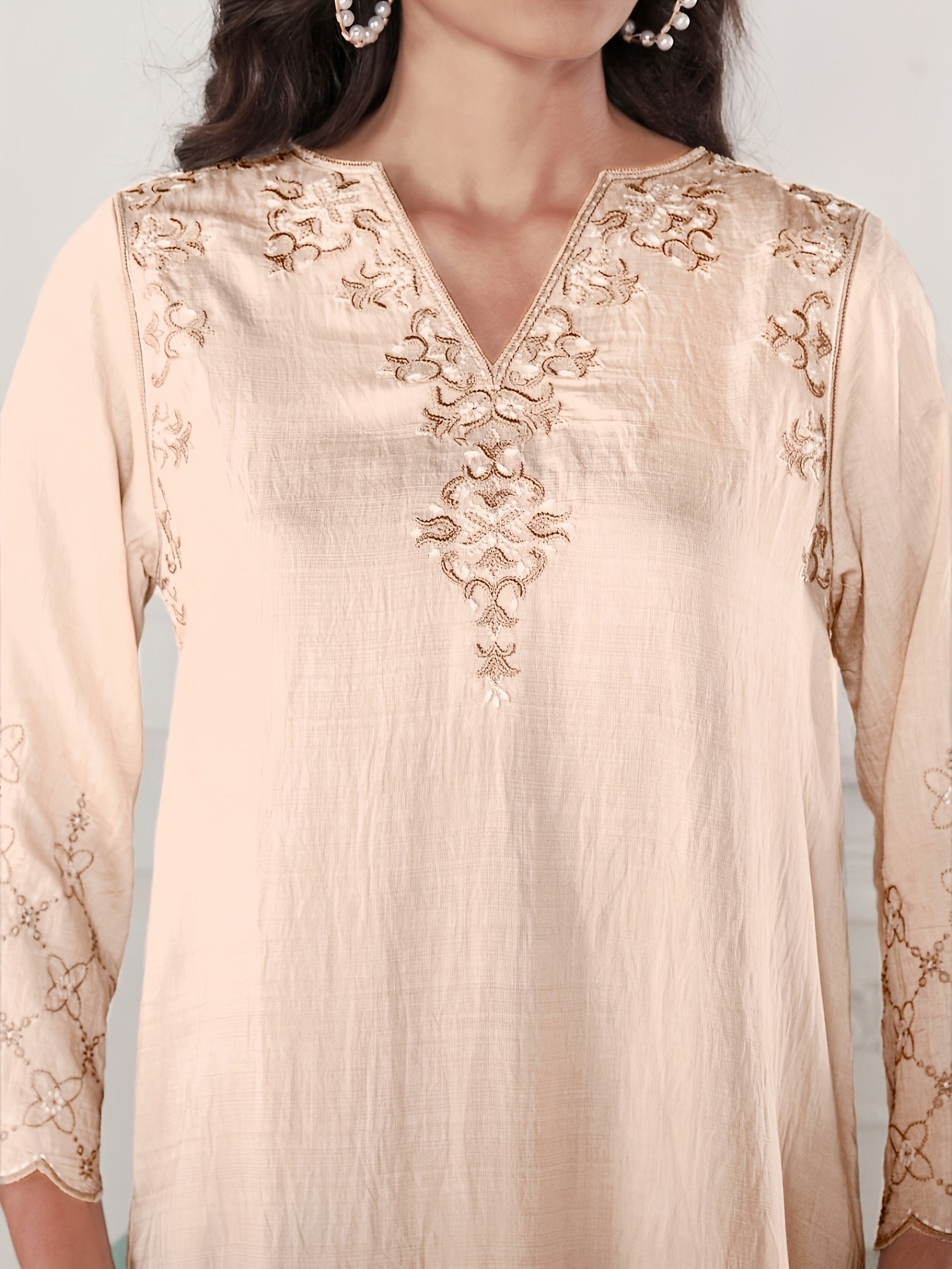 jalabia elegant traditional ethnic style v neck notch lace three quarter sleeve apricot dress j 2026 new style ramadan traditional eid al   elegant womens gown ramadan clothing     heavy embroidery arabic womens