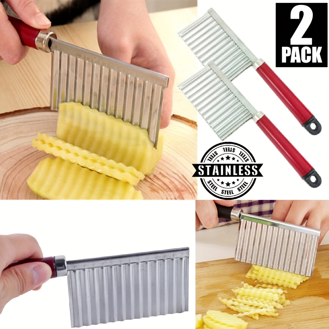 TEMU Set Of 2 High- Chef Knives, Versatile Manual Food Processor For Vegetables, Potato Slicer, Stainless Cutter Tools, And A Cutter. Kitchen Gadgets