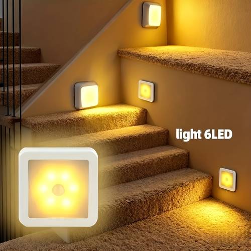 6 led motion sensor stair wall light body induction light battery powered wireless night light for under cabinet hallway stairs closet