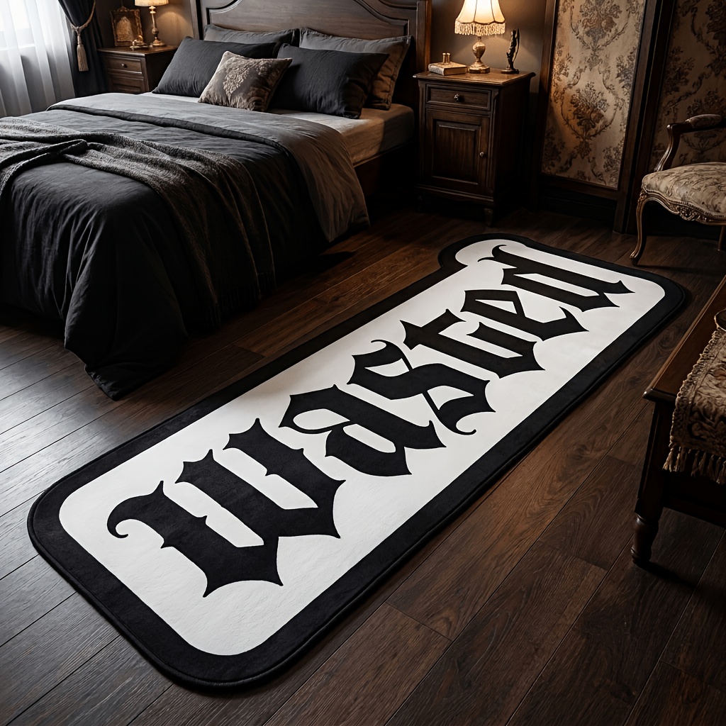 TEMU 1pc Creative Black And White Gothic Style Printed Design Long Runner Rug, Industrial Style Living Room , Dark Bedroom Bedside Foot Pad, Soft And
