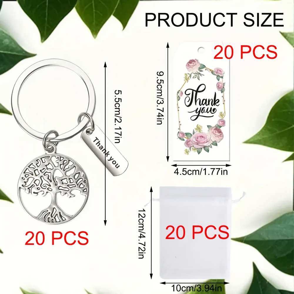 TEMU 60-piece Tree Of Life Keychain Gift Set With Thank You Cards, White Organza Bags, And Hollow Metal Keychains â Ideal For Weddings, Graduations,