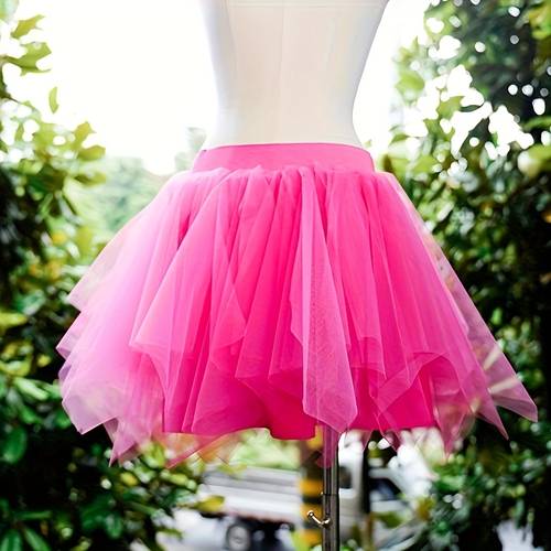 leuchtend rosa gestuftes rüschen-tutu-rock - ausgestelltes schichtdesign für partys, abendveranstaltungen & freizeitkleidung - nur handwäsche, , vielseitige mode, federfreies material
