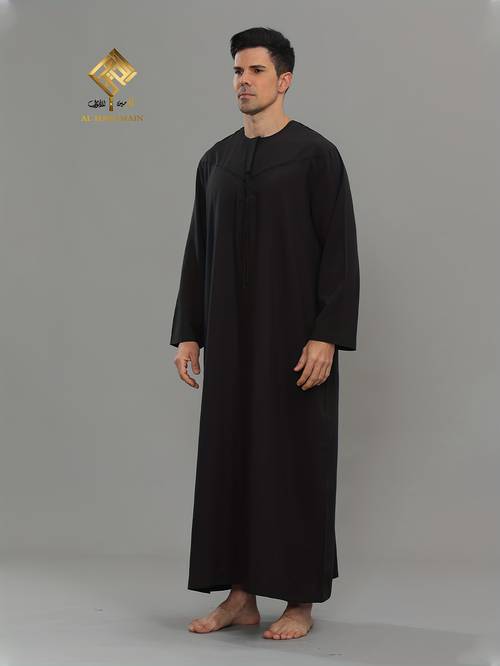 mens arabian thobe soft material style fashionable long sleeve design mens black prayer robe