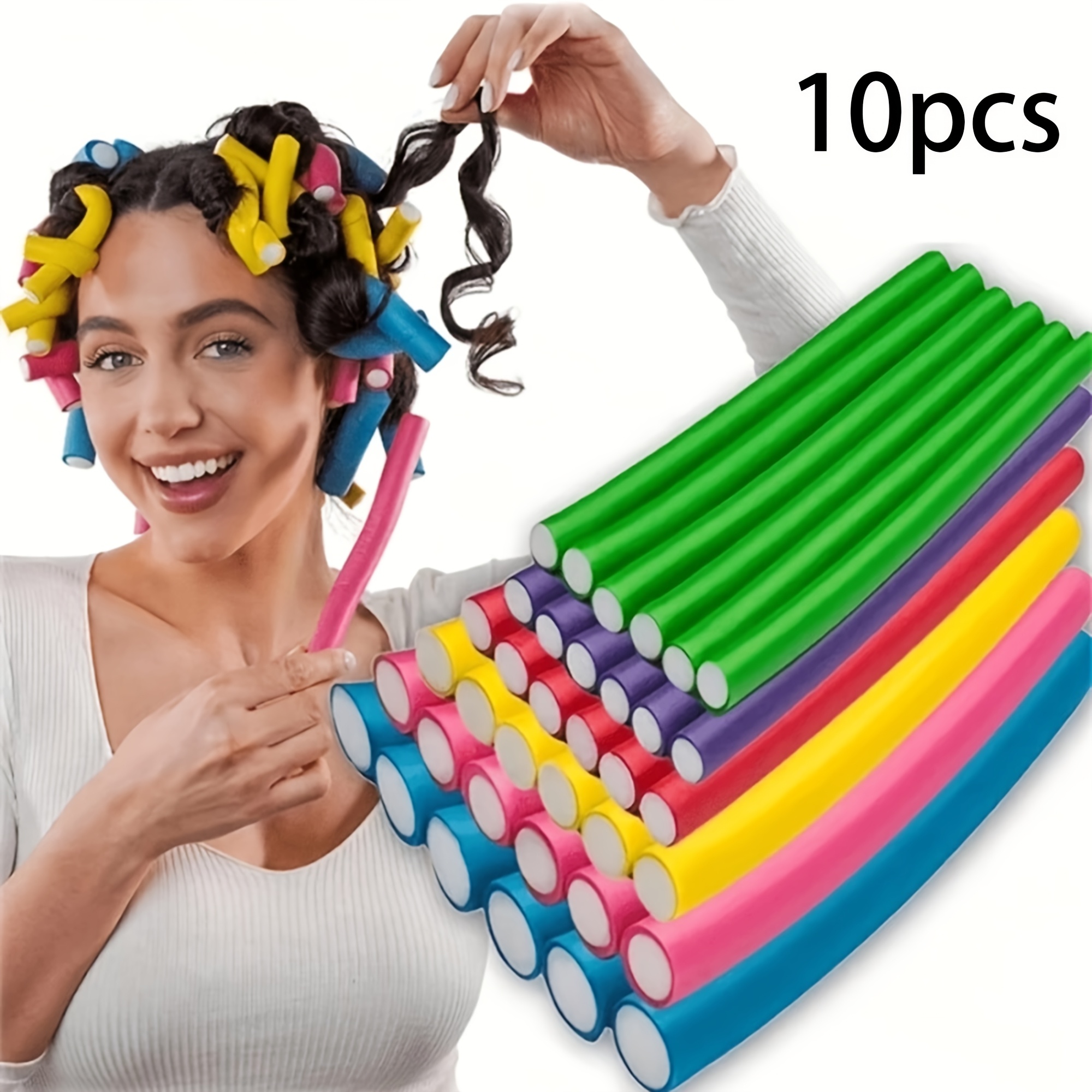 TEMU 10pcs Flexible Curling Rods, Flexi Rods Hair Twists For Long And Short Hair - No Heat Soft Foam Rollers For Natural Curls, Random Colors