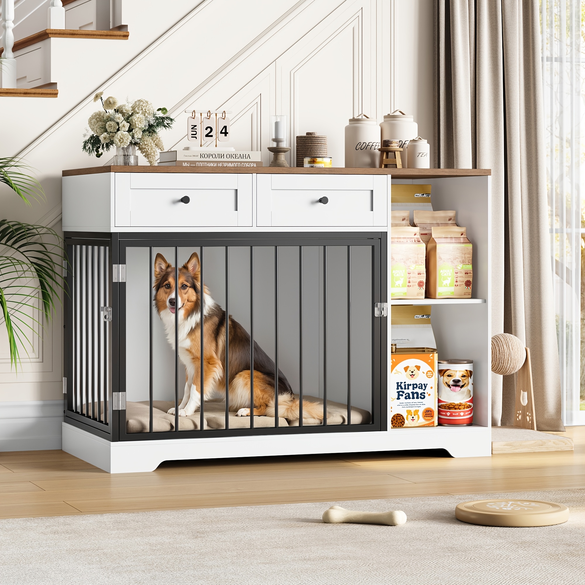 Image of 120cm Dog Cage, Dog House, Large Dog Crate, Pet Cage With 2 Drawers, Suitable For Medium And Small Dogs, For Indoor Use, 120 X 87 X 60cm