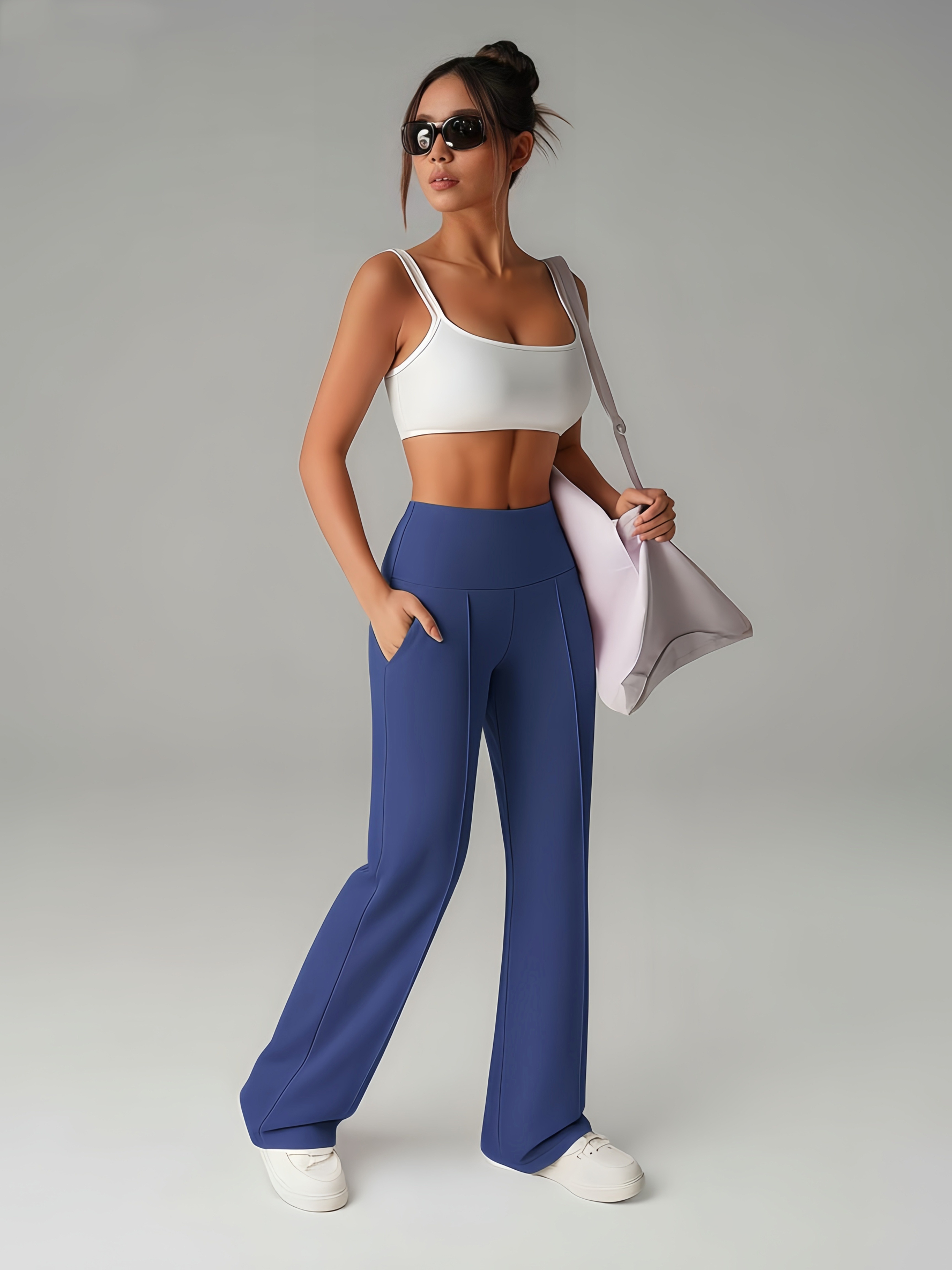 Women'S Leggings, 1pc Straight Wide-Leg Pants, Athletic Quick-Dry Yoga Pants with Pockets, Commuter-Friendly Yoga Trousers, Stretch Athletic Pants High-Waist Leggings, Slight Flared Skinny Pants