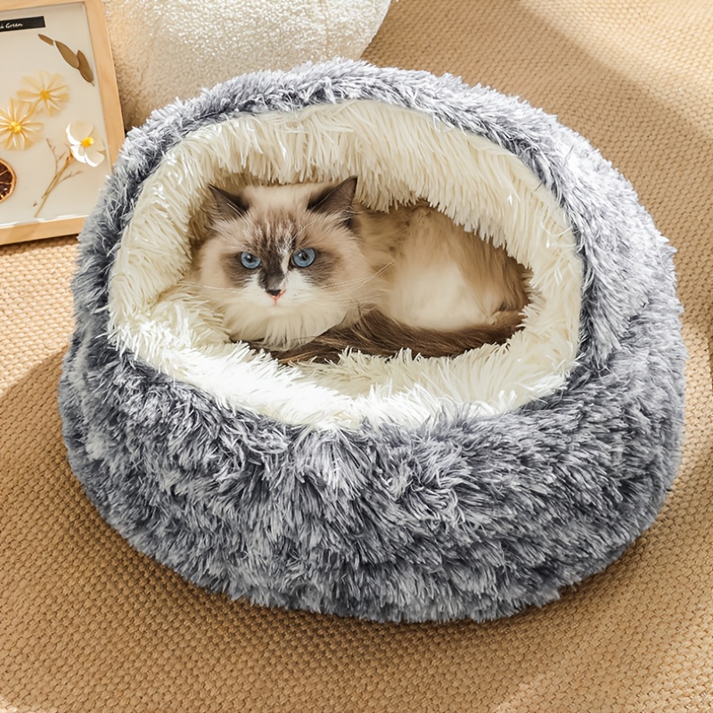 Panier pour chat hiver 2025, version améliorée, épais et fermé, en forme de coquille. Le panier idéal pour chat. Un cadeau parfait pour vos félins.