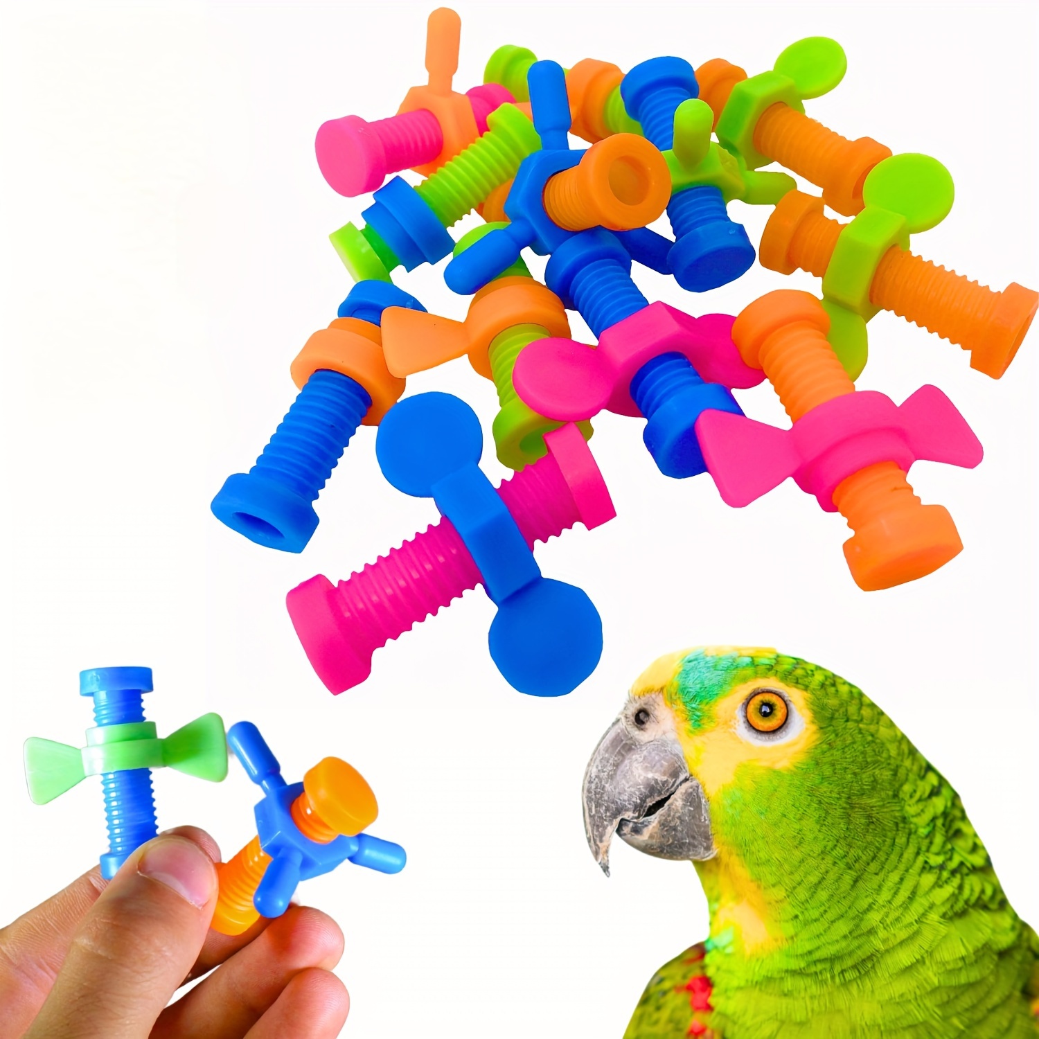 

4 jouets colorés en plastique pour cage à perroquet, à et écrous à oreilles, jouets pour les des oiseaux, pour conures, perroquets .