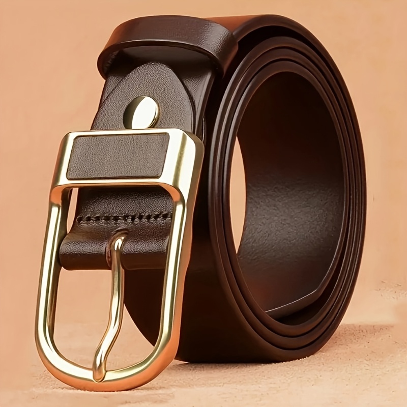 Men's Premium Genuine Leather Belt with Golden-Tone Buckle – Sleek Black Designer Style for Jeans, Perfect Gift Idea