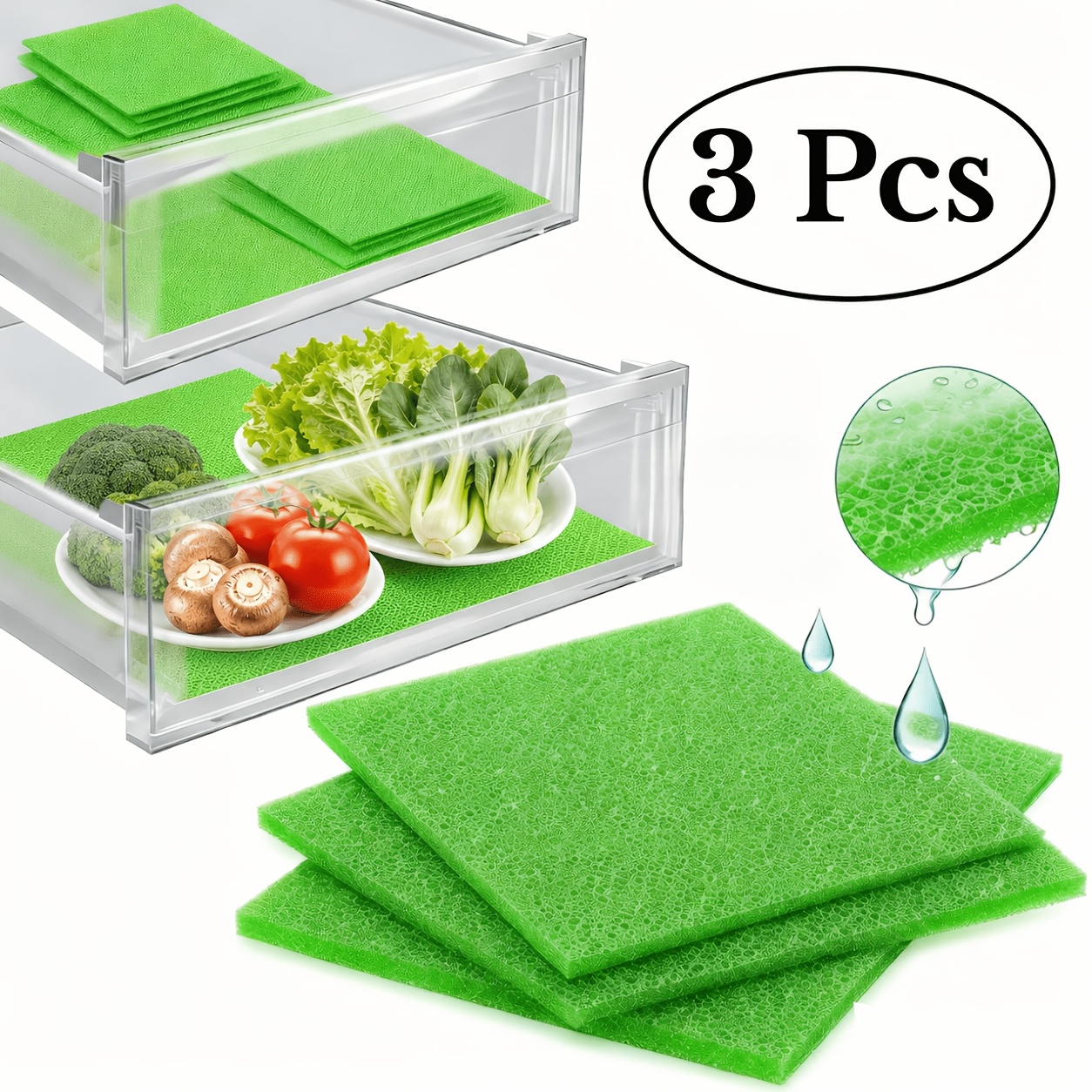 TEMU 3pcs Set Of Fruit And Vegetable Preservation Mats, Universal Liner For Refrigerator Drawers And Shelves, Absorbent And Moisture-proof, Reusable,