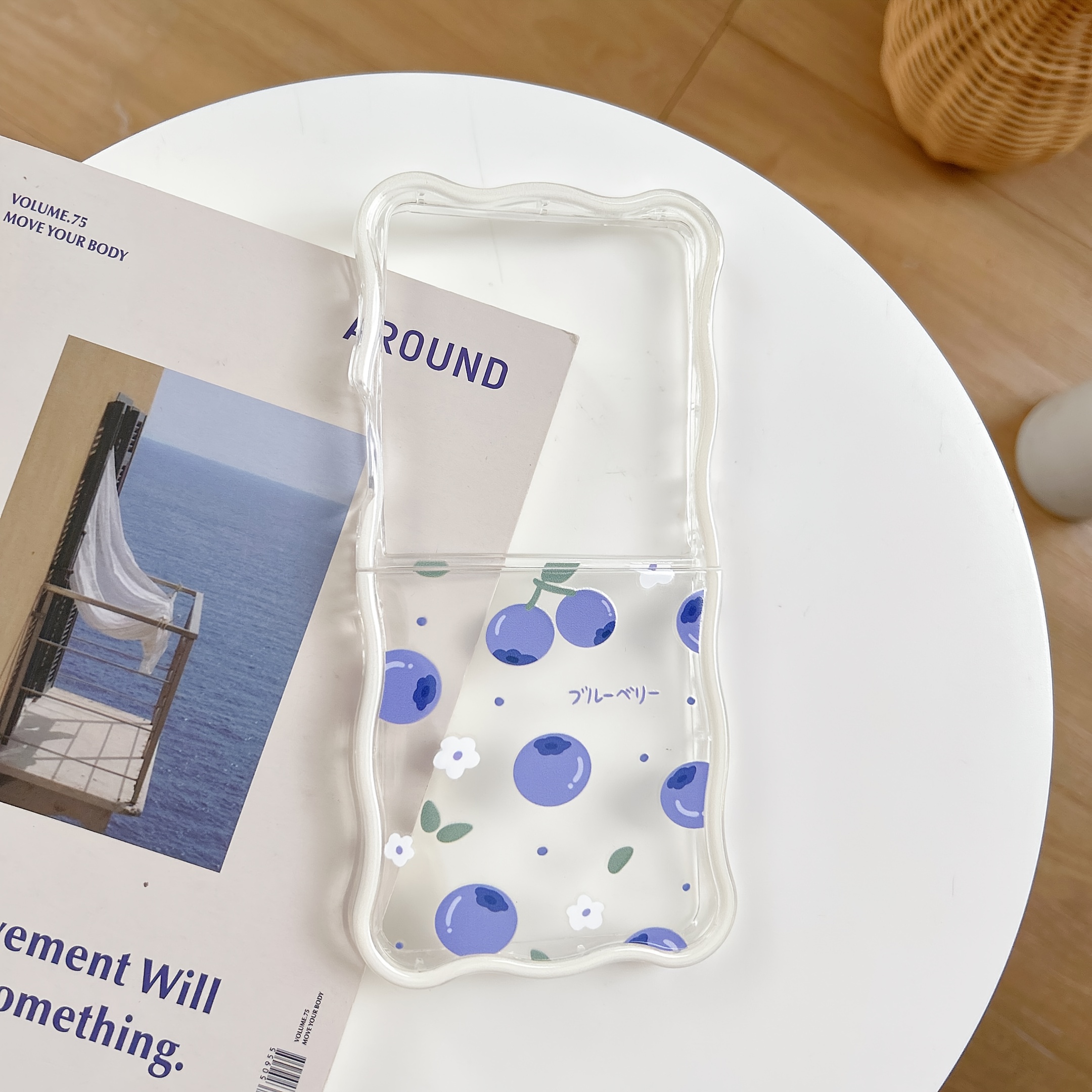 TEMU Coque de téléphone - Coque de téléphone pliable à motif floral de myrtilles bleues, compatible avec Samsung Z Flip 3/4/5/6/7, couverture de
