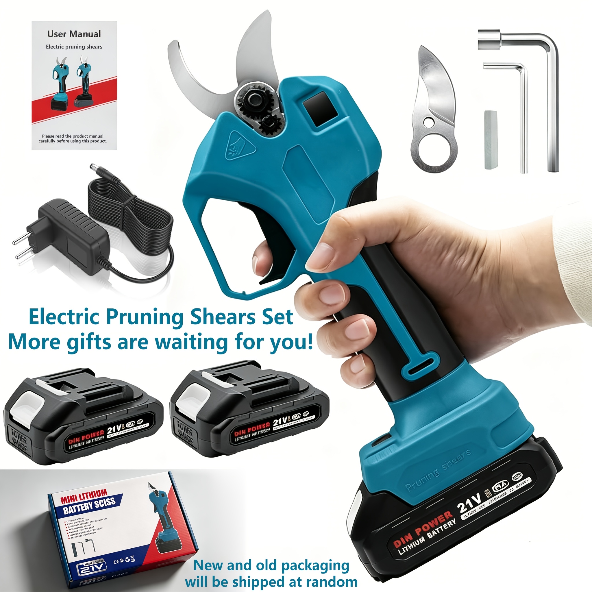 Image of Cordless Electric Pruning Shears, 25mm Cutting Diameter, Sk7 Carbon Steel Blade, 2x 2000mah Rechargeable Batteries, Lightweight One-handed Pruner For Gardening, Trees & Branches