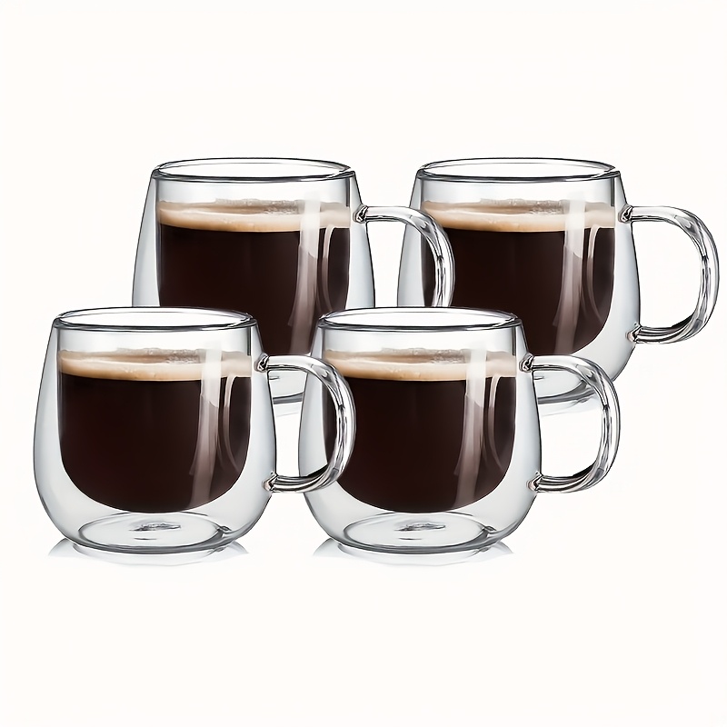 TEMU 4pcs Set - 200ml Glass Coffee Cups, High Borosilicate Insulated Glass Espresso Cup Set, Latte Cups, Americano Cups, Cappuccino Cups, Tea Bag