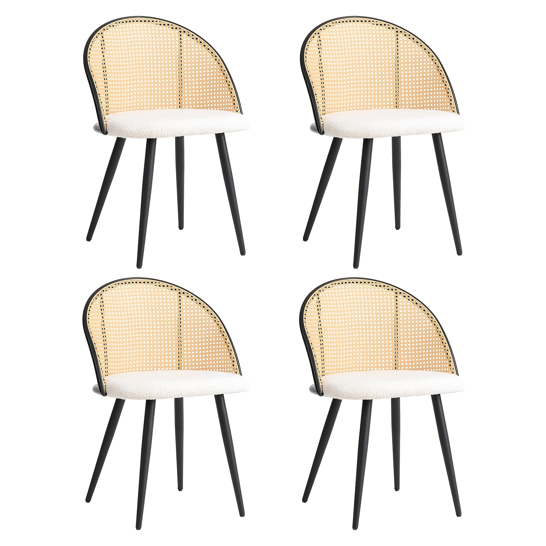 Image of Egoonm Set Of 4 Dining Chairs, Upholstered Kitchen Chairs With Padded Seat (pellet Fleece Velvet), Rattan Backrest With Hollow-out Design, Ideal For Dining Room, Living Room, Bedroom
