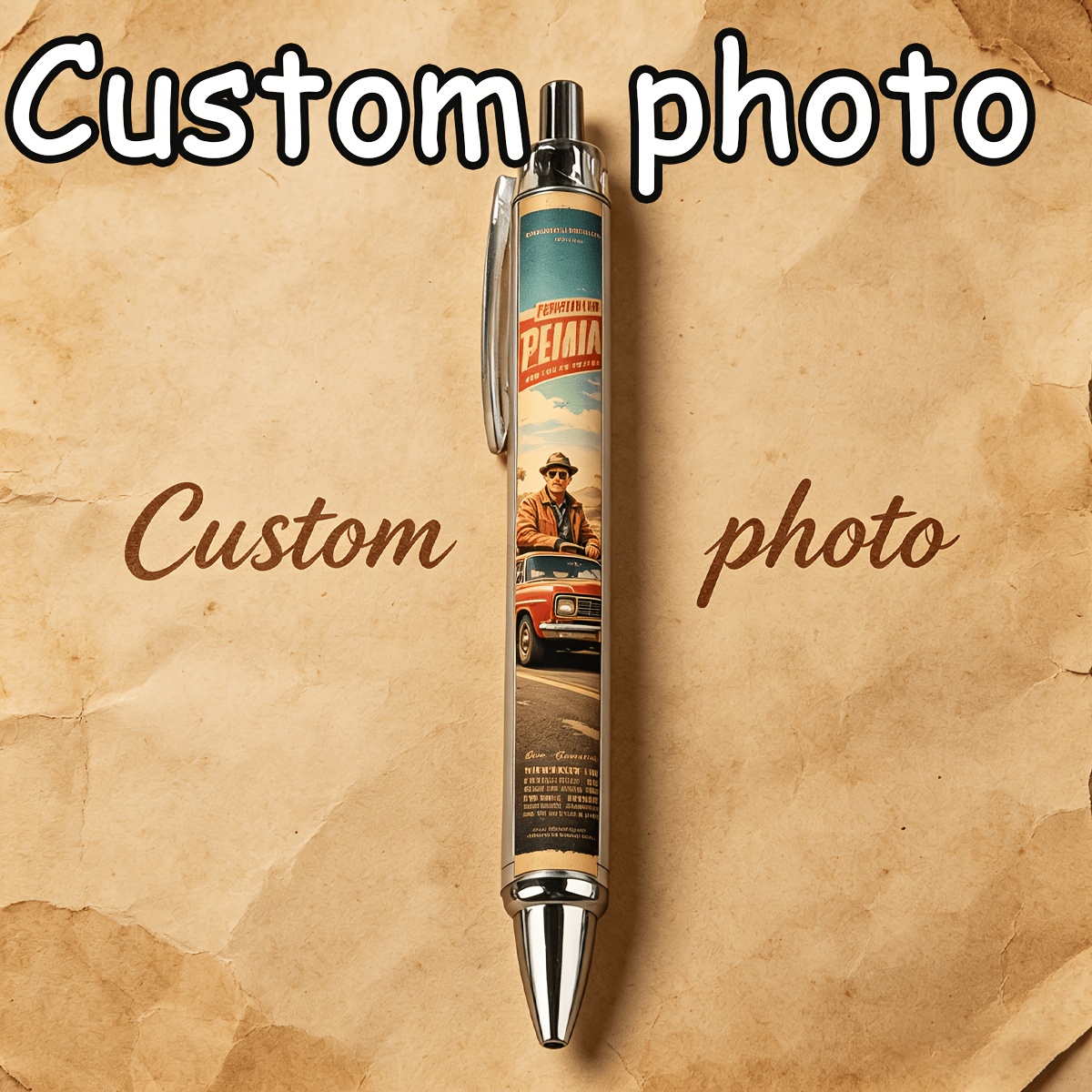 TEMU Personalized Photo Custom Ballpoint Pen, Family Gathering Commemorative, Birthday Commemorative Ballpoint Pen, Click-type Gel Pen With Smooth