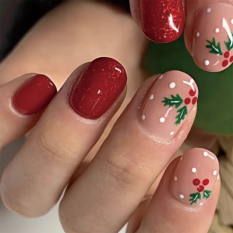 

[customer ] 24pcs Christmas Press-on Nails Set - Short Square, With , Includes Jelly Adhesive & Nail File