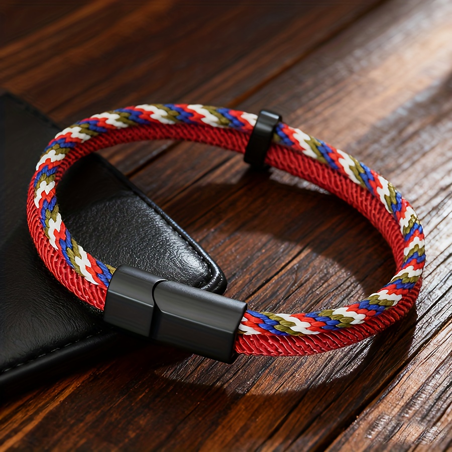 Men's Handmade Woven Bracelet, Detachable Clasp, Outdoor Style