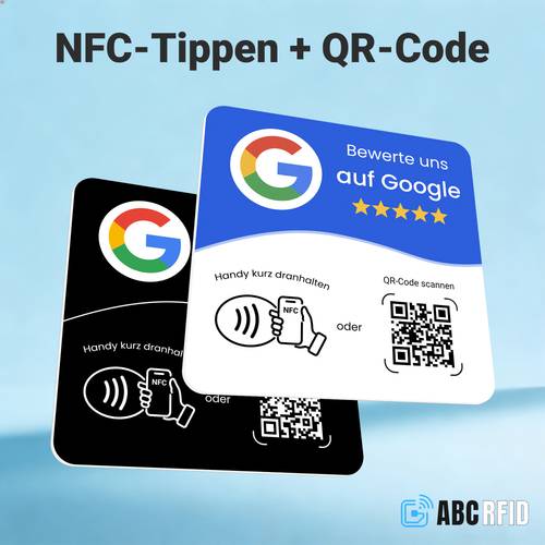 geschäftsschilder für google bewertungen, nfc-tap & dynamischer qr-code, einfache einrichtung mit bewertungslink-management, keine app erforderlich, bewerten sie uns auf, bewertungsschild