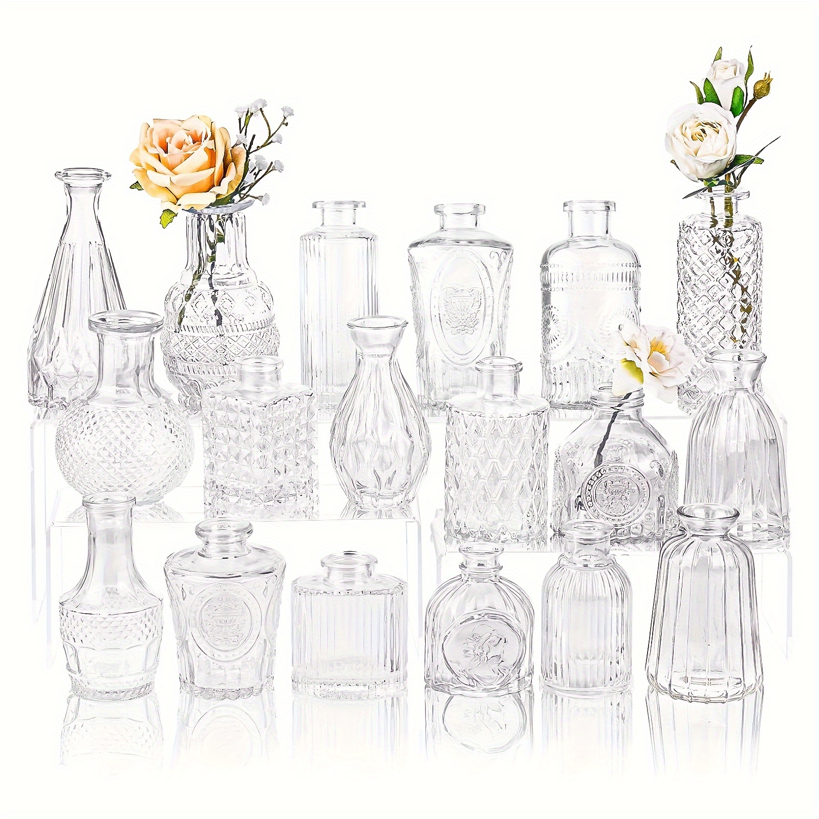 

18 Pcs Transparent Embossed Vases For Wedding Table Home Decoration