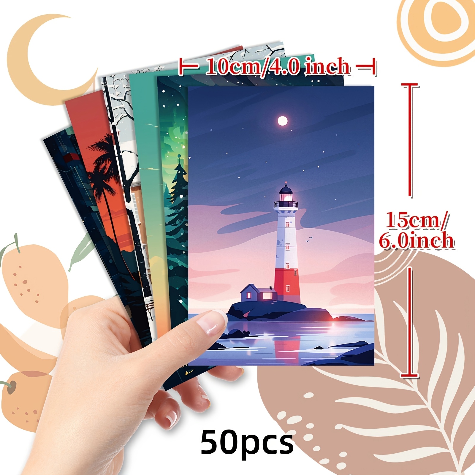 Image of 50pcs Cartoon Street Postcard Landscape Series Greeting Cards Card Literary Wall Decoration For Staging