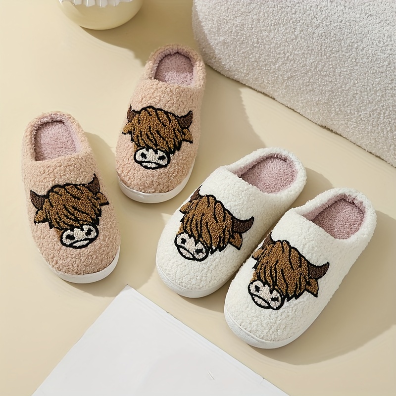 

Cute Cartoon Cow Pattern Slippers, Casual Slip On Plush Lined Shoes, Comfortable Indoor Home Slippers