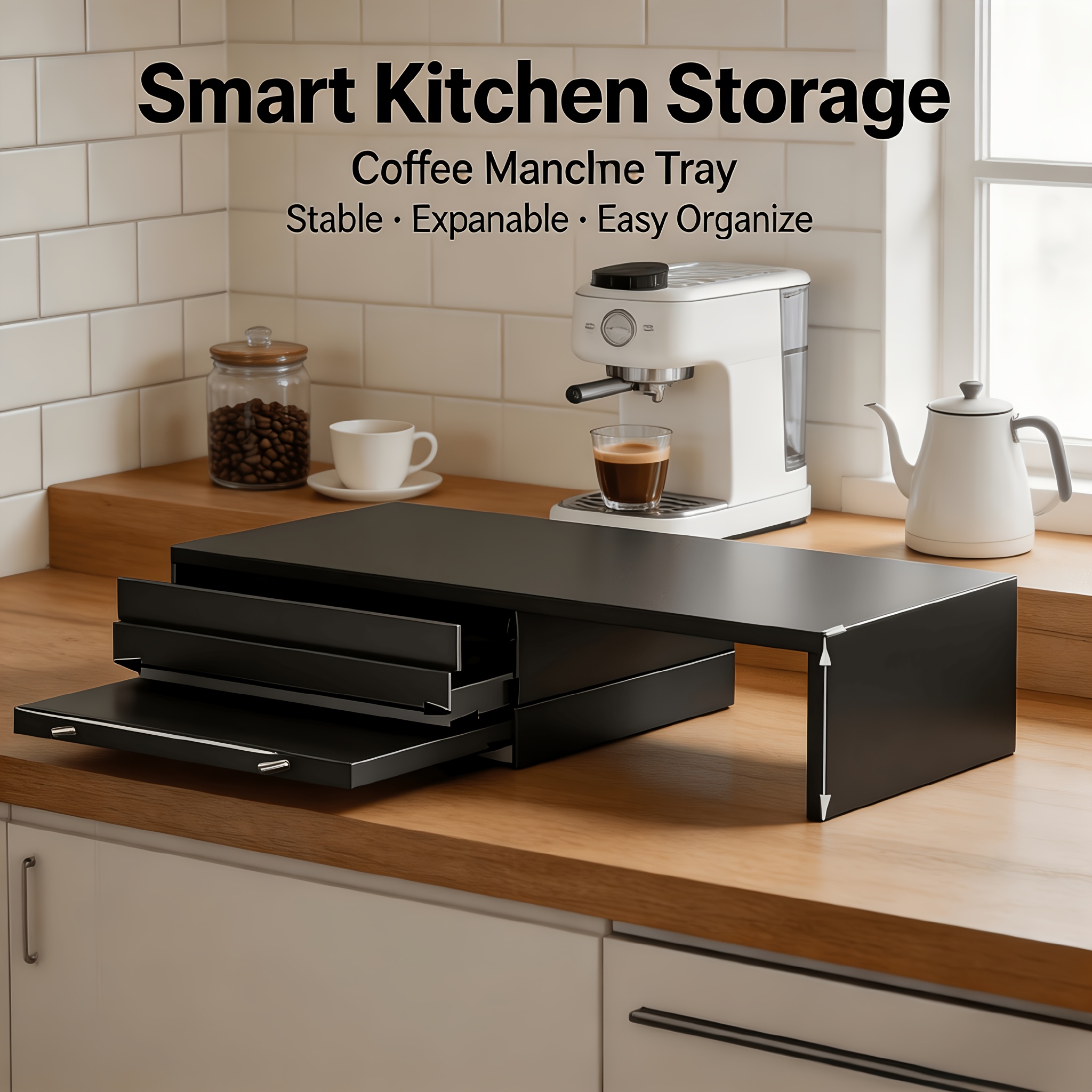 Image of Extendable Kitchen Countertop Shelf For Coffee - Organizer, Oven Rack
