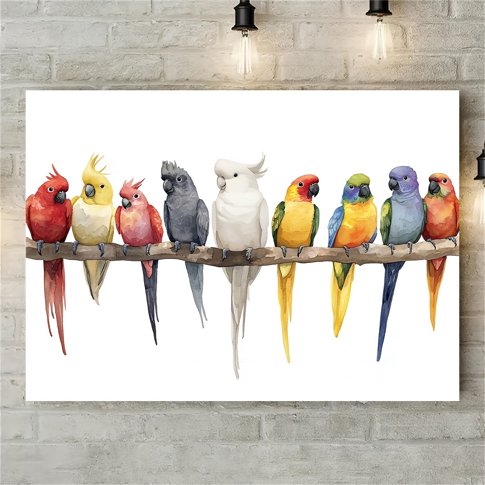 TEMU 1pc Vibrant Australian Birds Waterproof Canvas Art, Framed - Colorful Parrot Collection, Ideal For Decor | Perfect Gift For Valentine's Day, New