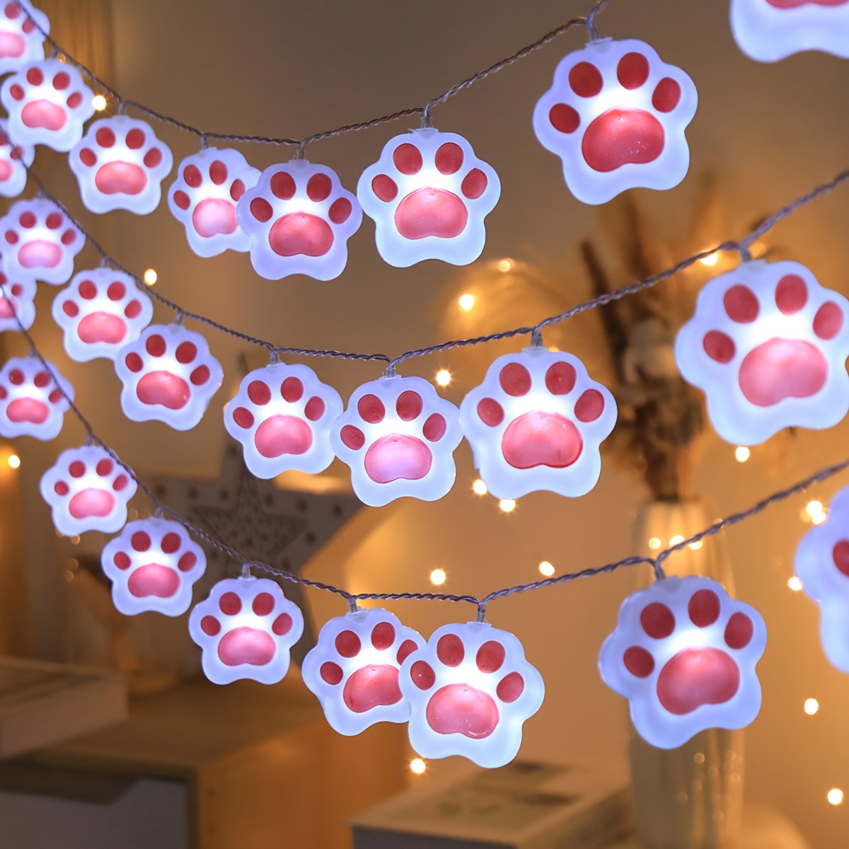

1pc Cute Animal Paw String Lights, 4.92ft 10 Led Battery Operated, Bedroom, Birthday Decoration, Indoor Outdoor Lights, Wedding, Christmas, Summer Yard, Party Supplies (battery Not Included)