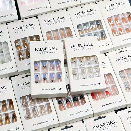 288pcs reusable press on nails kit mixed color french tips blue purple gradient glitter and matte glossy short medium long lengths nails set with easy application for christmas valentines weddings and parties