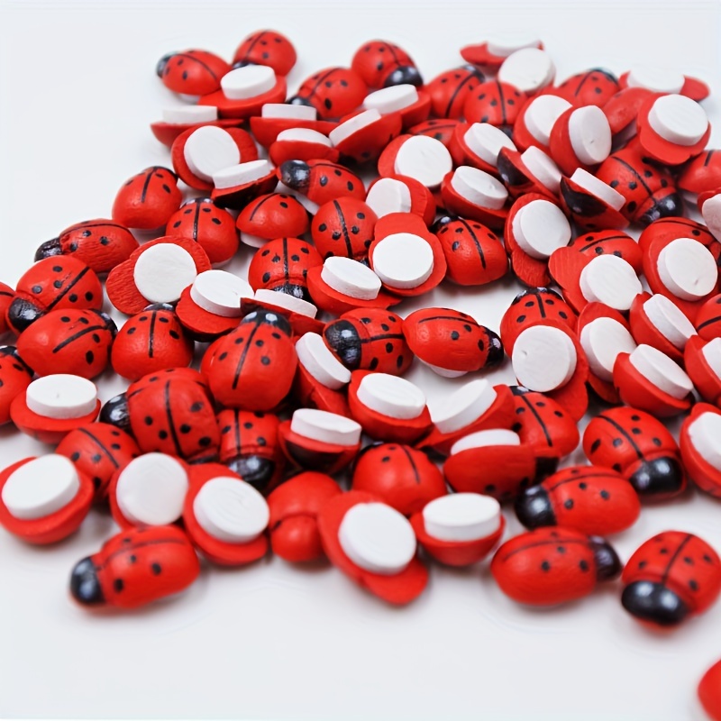 

100pcs, Wood Mini 8x11mm Red Ladybug Ladybirds Self Adhesive Diy Easter Crafts Home Decoration Wooden Card Making Toppers Embellishments Flatback Stickers
