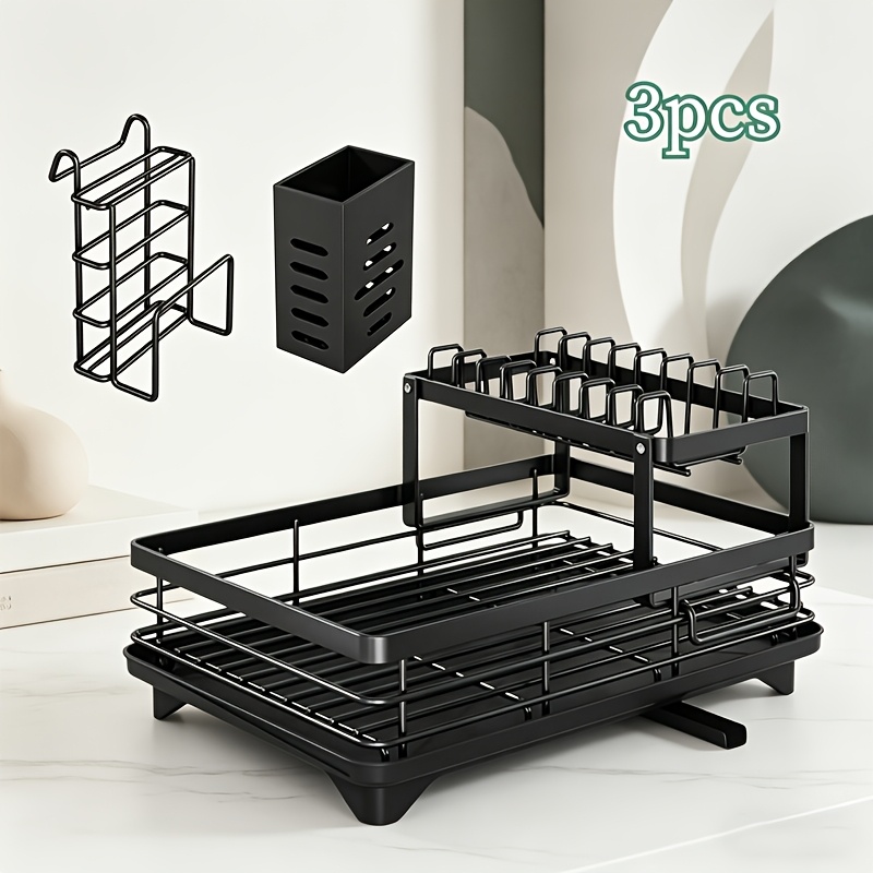 Image of The Kitchen Dish Rack Is A Practical Storage Assistant On The Kitchen Countertop. Structurally Stable And Easy To Clean. Washed Bowls, Plates, And Cups Upside Down Or Upright