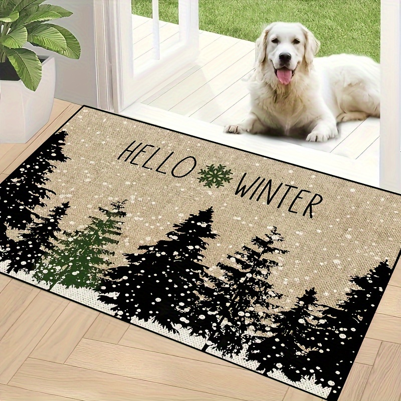 

Merry Christmas 'hello Winter' Doormat - Non-slip, Machine Washable Polyester Rug For Indoor/outdoor Use - Entryway, Bedroom, And Outdoor Decor - Holiday Design, Christmas Mat For Front Door