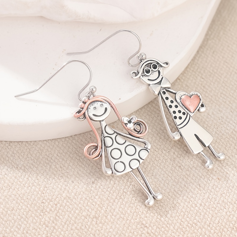 E-shop Zweifarbige Gir-Ohrringe mit Anhänger, Kreative Minimalistische Paar-Charakter Metallanhänger Ohrringe für Damen – Tägliche Minimalistische