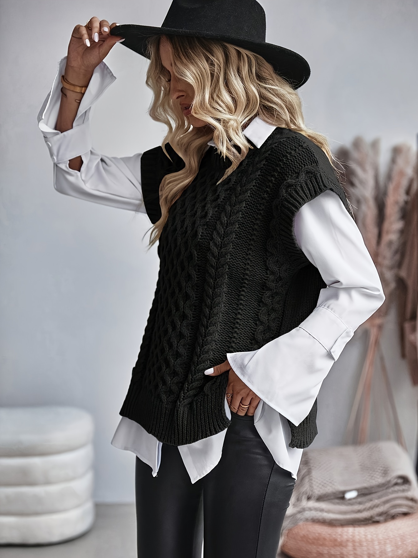 Plus size black sweater vest hotsell