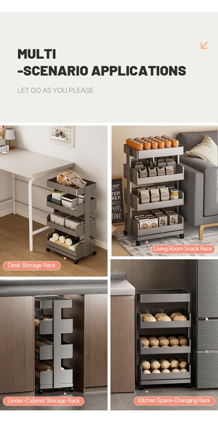 1pc wheeled utility storage cart rolling storage cart heavy duty vertical shelving unit mobile metal storage rack kitchen organizer and storage home and household decor Product details 5