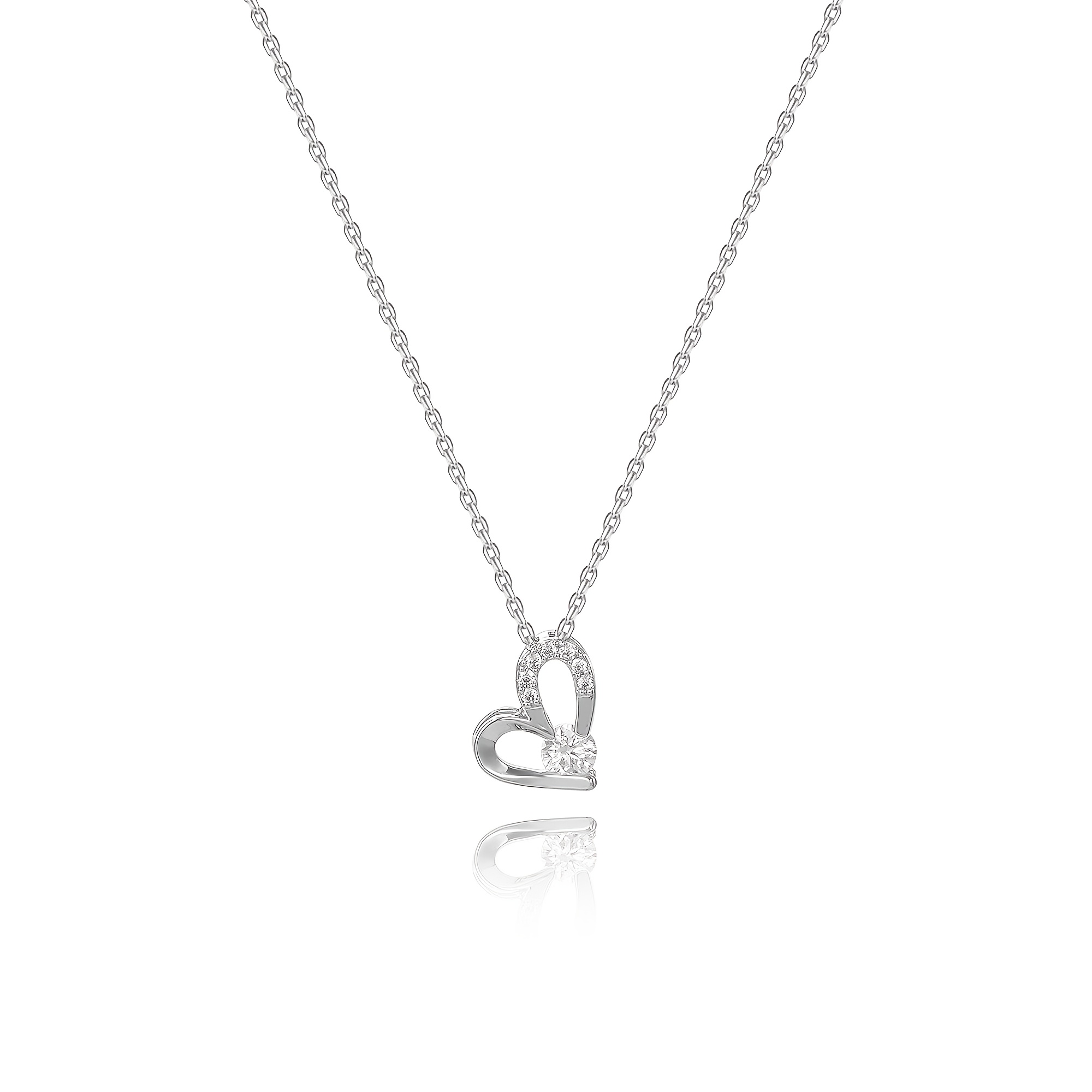 Sweet Heart-Shaped Pendant Necklace with Faux Diamonds