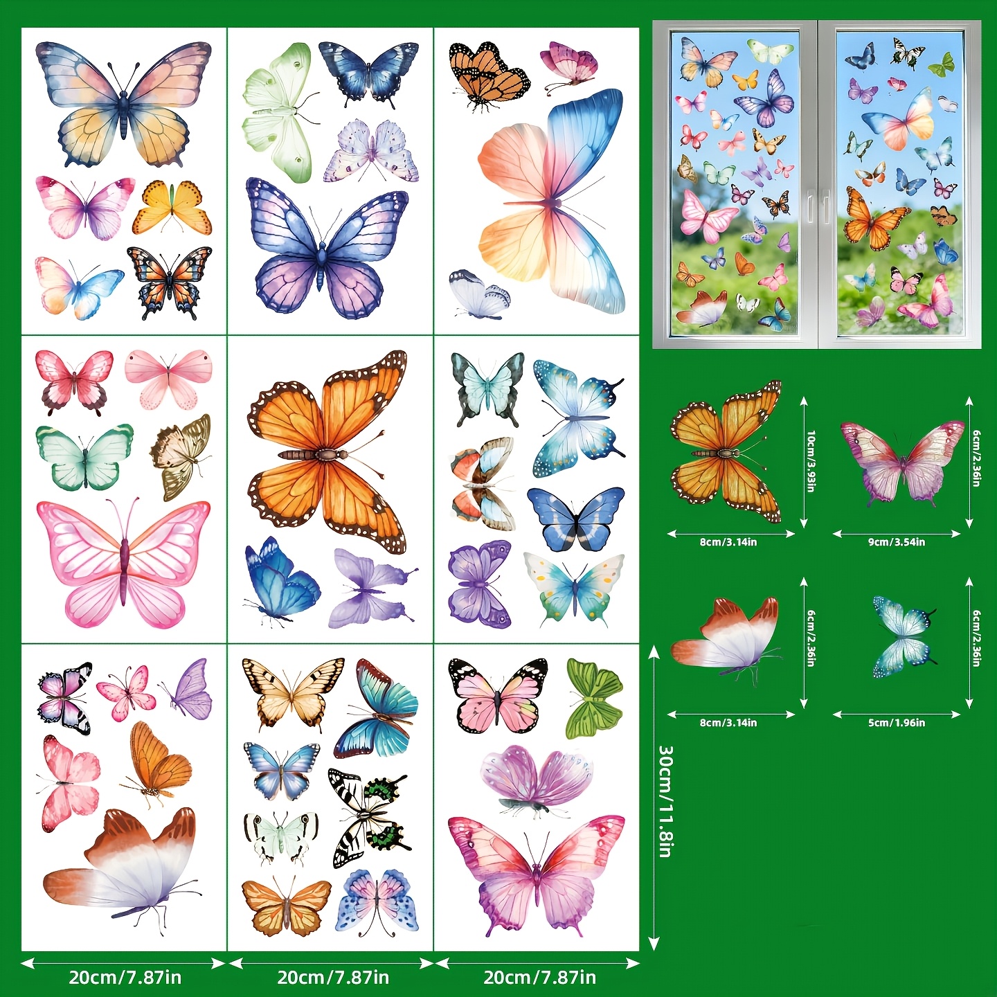 9 Sheets Colorful Window Stickers | Static Cling, Pvc Material, Reusable, , , 5mil Thickness - Ideal For Room And Balcony Decoration