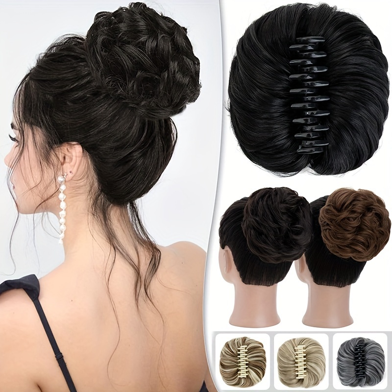 curly messy bun hair extension   claw clip in ponytail scrunchie   tray soft hairpieces for women daily wedding party use with no damage no shedding no     details 0
