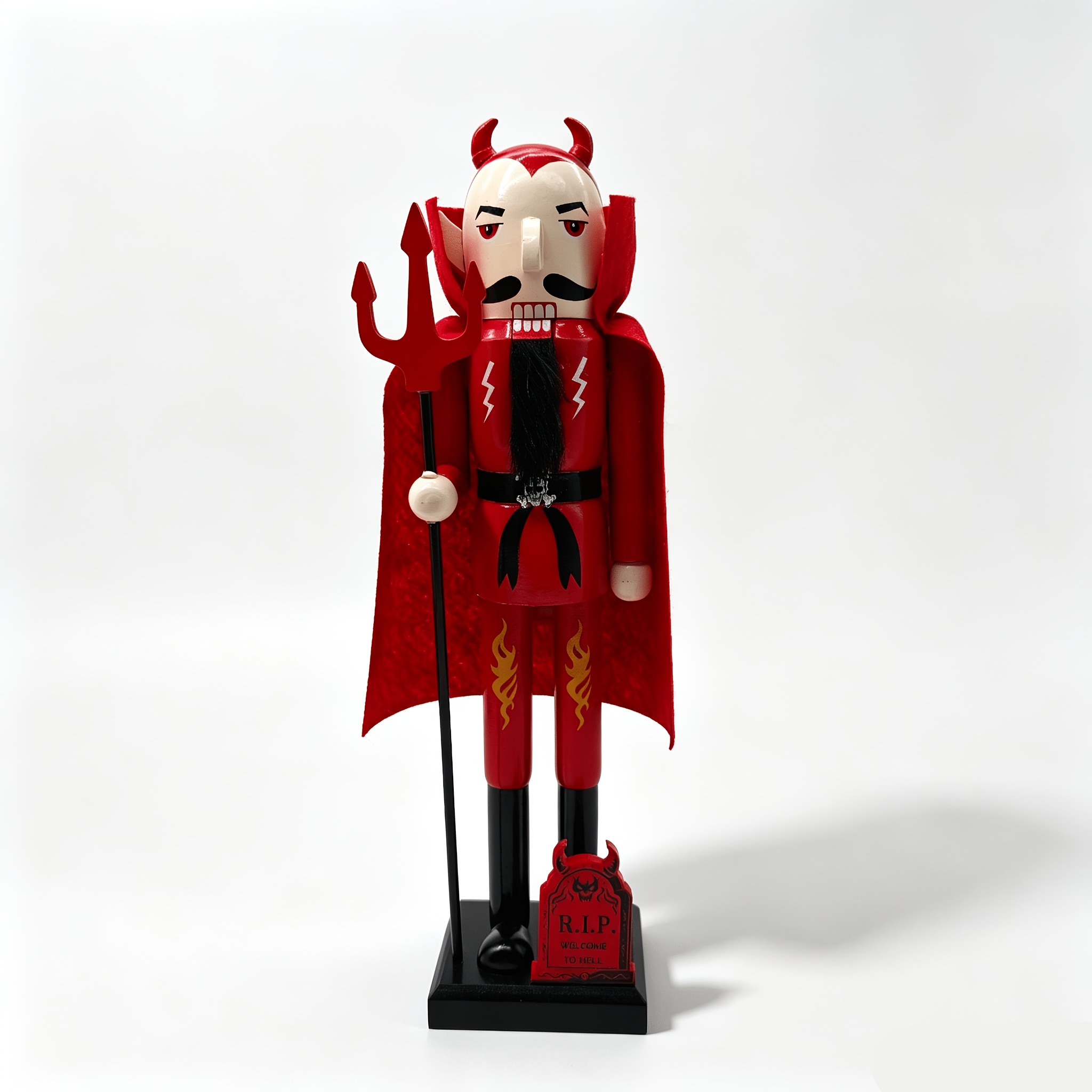 TEMU 14 Inch Halloween Wooden Nutcracker, Spooky Red Demon Ornament With , Cape & Rip Tombstone, Gothic Tabletop Shelf Decoration For Halloween Party