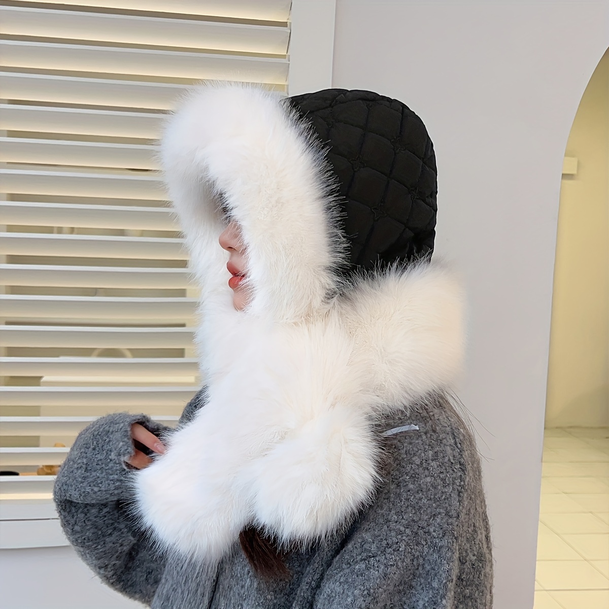 Bonnet Écharpe Coupe-Vent Pour Femme - Hiver Chaud En Peluche Douce - Style Aviateur, Unisexe Adulte/Enfant