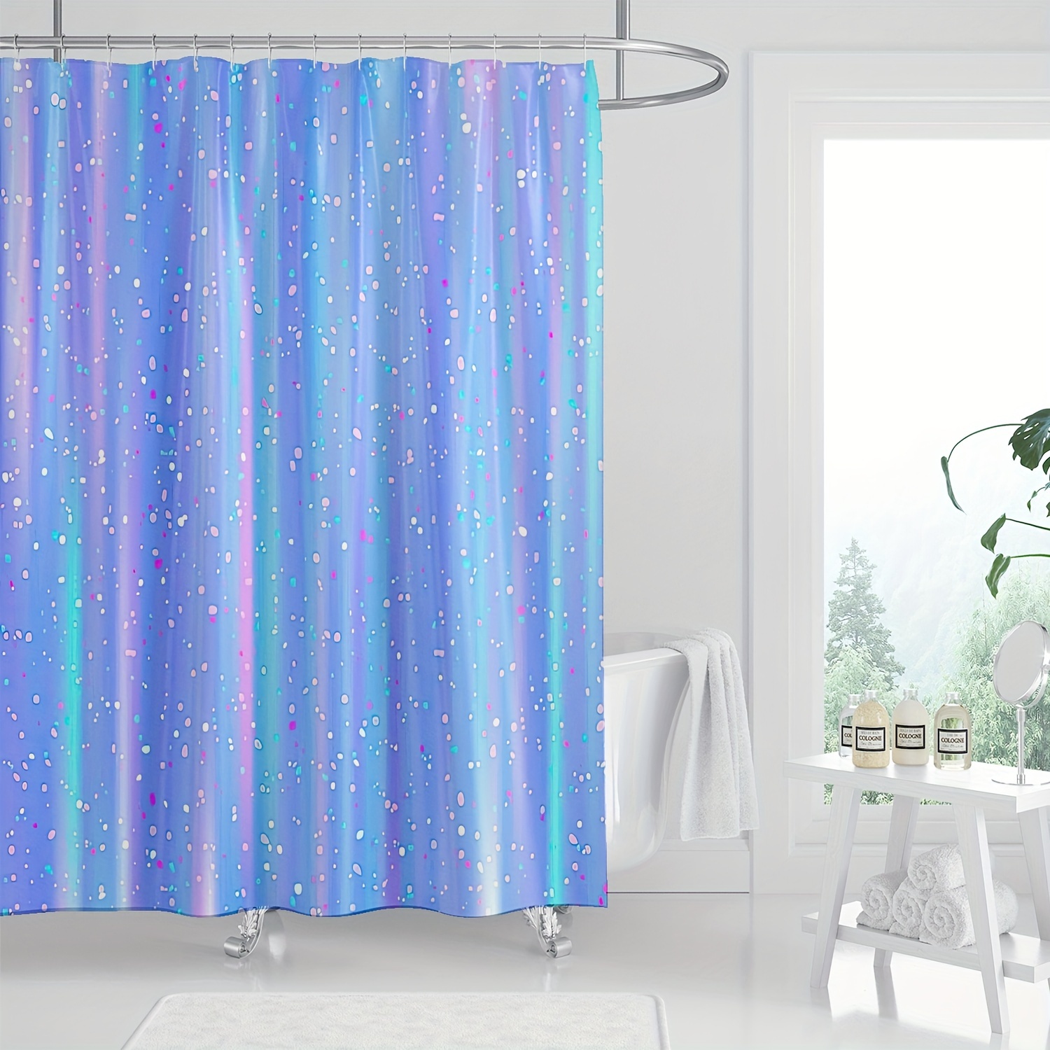 

1pc Modern Fashion Art Gradient Aurora Blue Purple Colorful Dots Pattern Digital Print Shower Curtain, Machine Washable, Waterproof Bathroom Decor