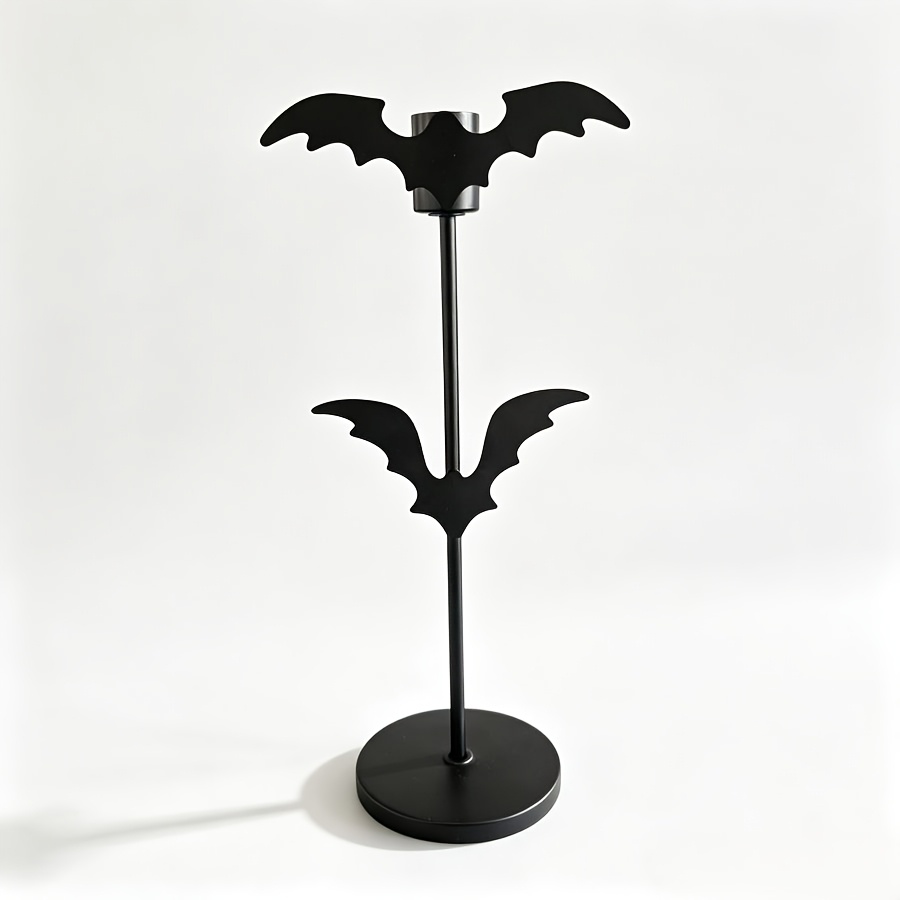 TEMU Chandelier Chauve-Souris Noir en Fer Décoration Halloween Porte-Boyaux Style Vintage Tige Métallique Chandelier Table Entrée Ambiance de Fête