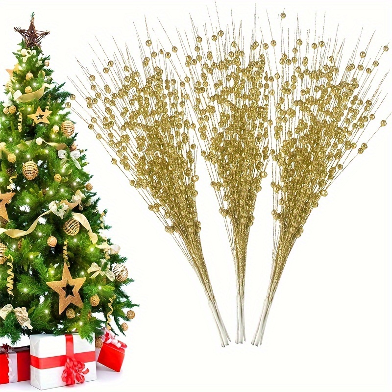 

10 Pcs Christmas Artificial Stems - Plastic Hanging Decorative Bead Sticks For Tree, Wreath, Vase, Home Party Ornaments - Winter Season Berry Plant Type