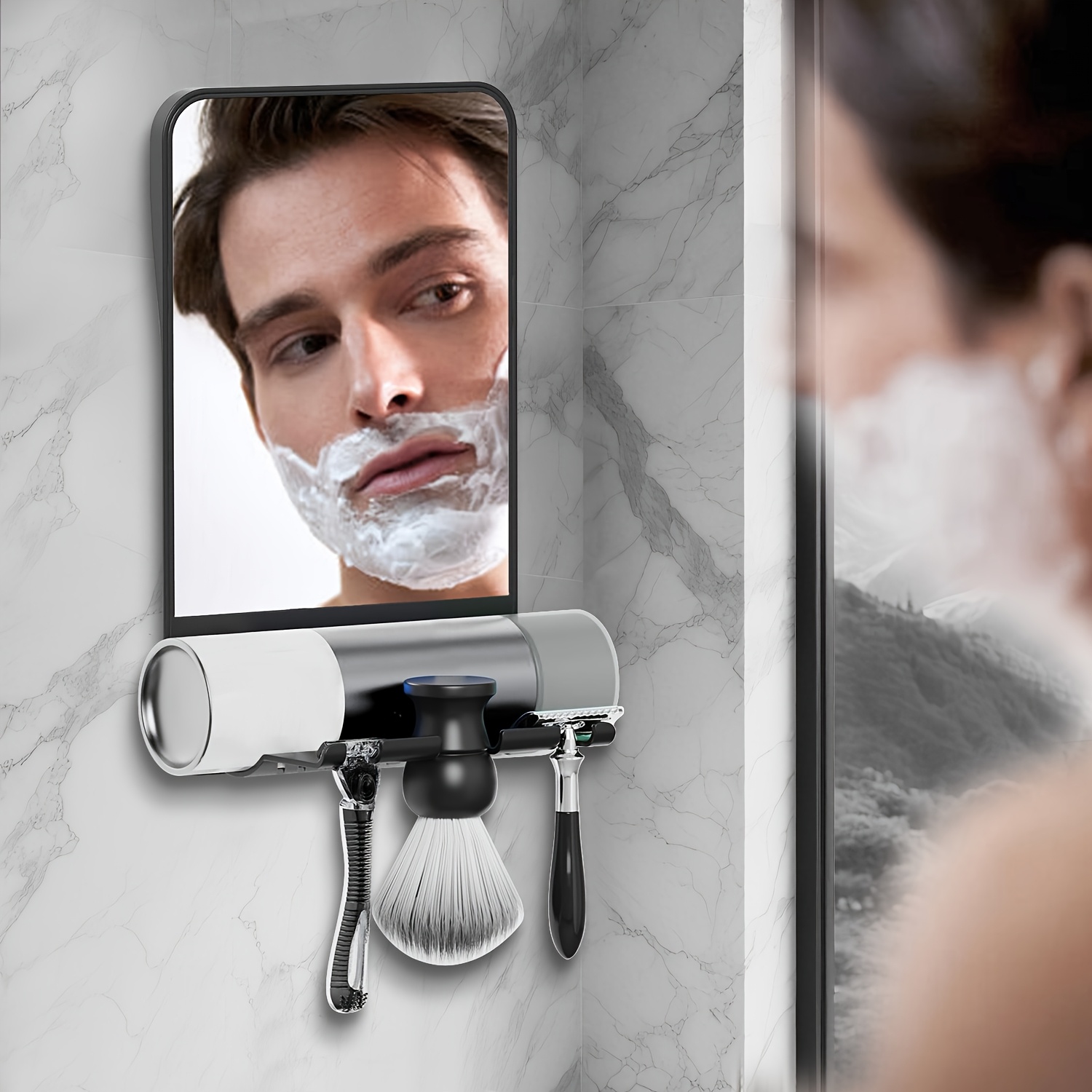 TEMU 6 Inch Shower Mirror For Shaving With Multiple Razor Holders, No-drilling Adjustable Mirror For Shower, Bathroom Shaving Mirror.suitable For Scenes. Men's Gift. Bathroom Mirror Shower.